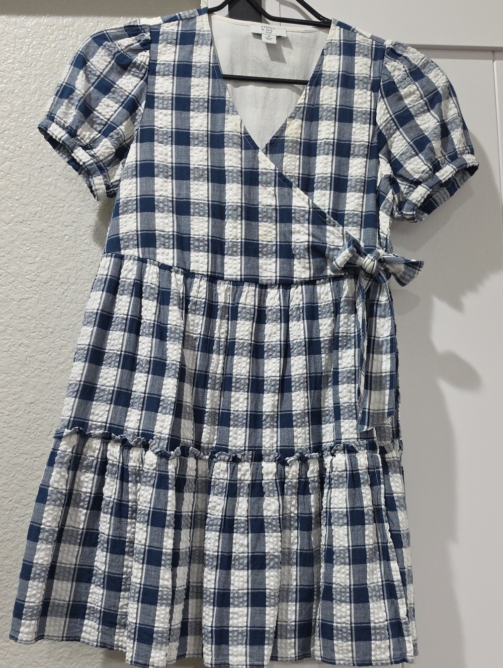 crown & ivy Blue and White Gingham Wrap-Style Dress